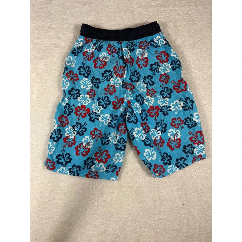 Tommy Hilfiger Swim Trunks Kids M Blue Red Hibiscus Floral Vintage Y2K Beachwear